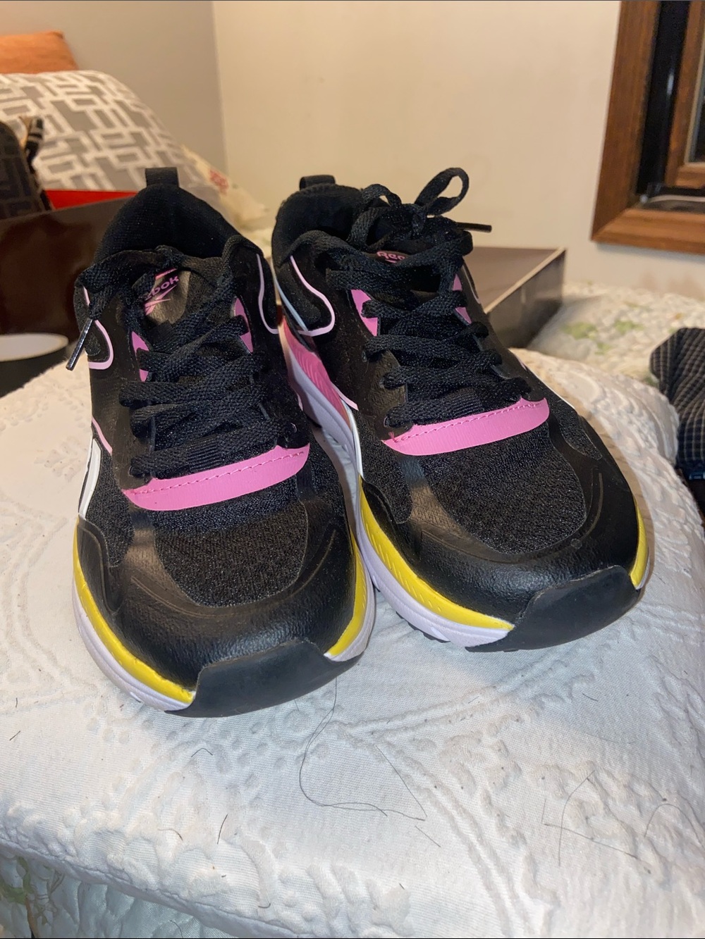 Reebok Black and Pink Athletic Sneakers with Yellow Accent